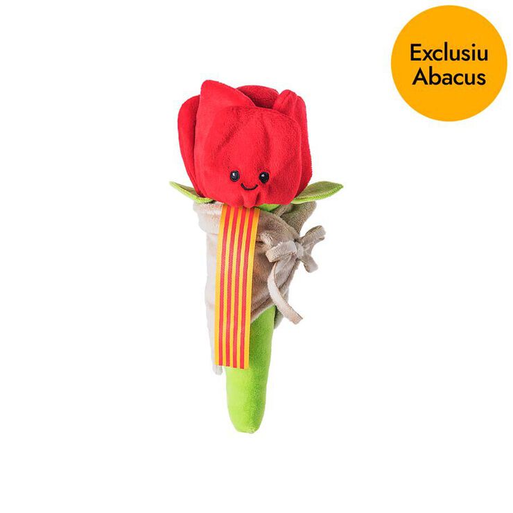 Abacus — Sant Jordi — The Sant Jordi rose plush, with the senyera ribbon detail wrapped into the bouquet.