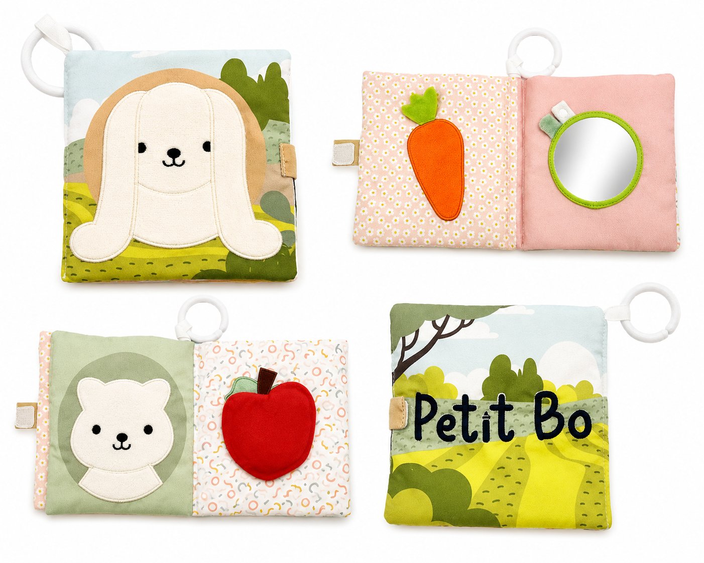 Petit Bo — Soft activity book with mirror, carrot and apple.