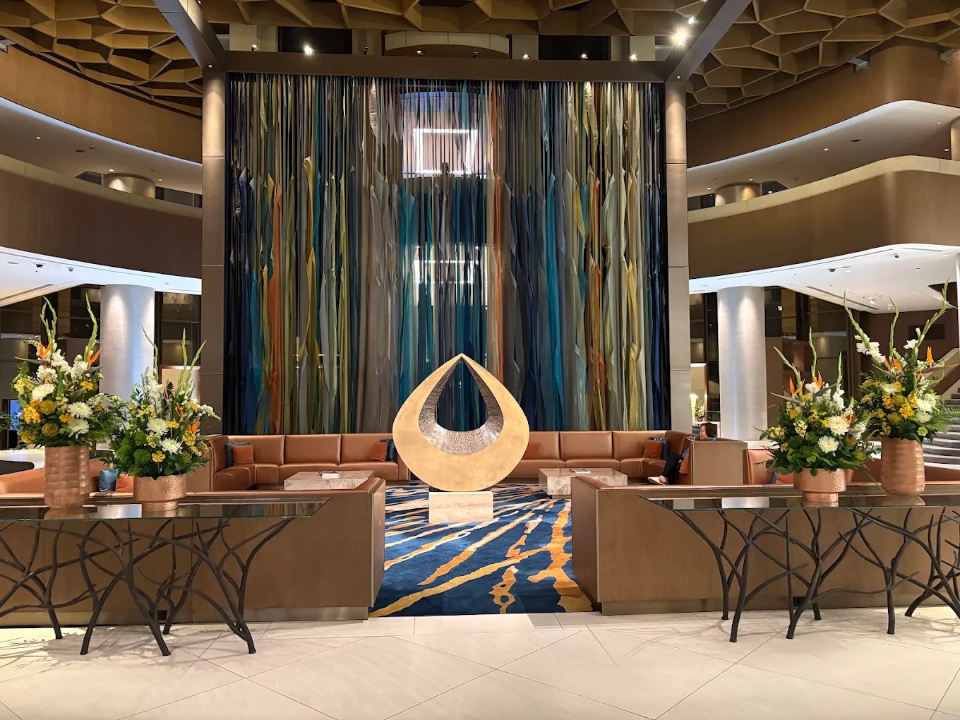 Mandarin Oriental, Santiago — Lobby sculpture and textile feature wall.
