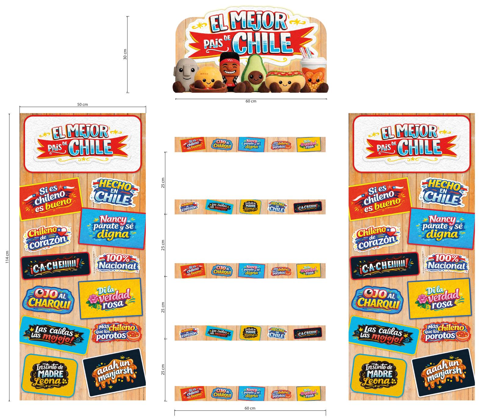 El Mejor País de Chile — PDQ display specification sheet with final dimensions for production and retail rollout.