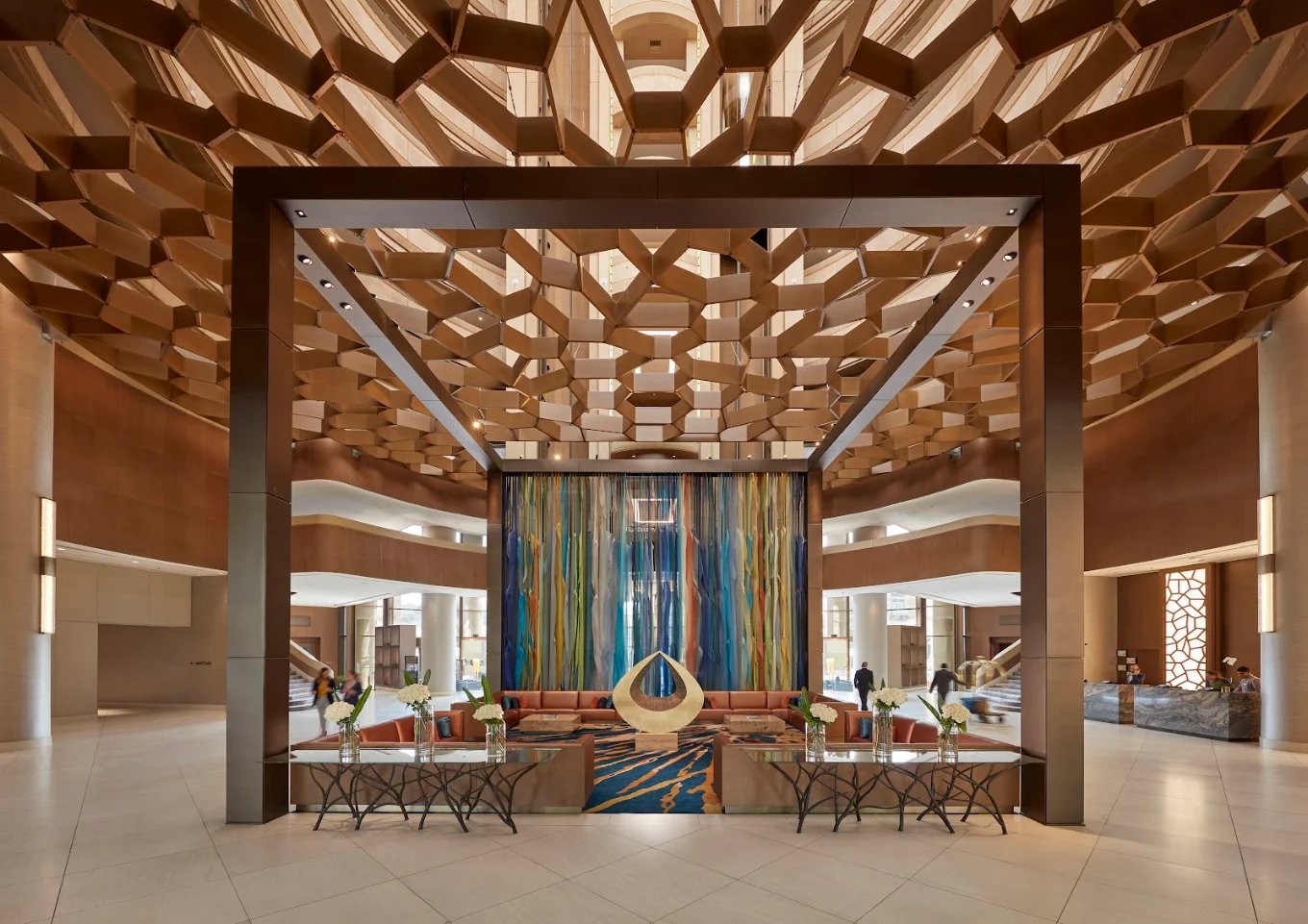 Mandarin Oriental, Santiago — Honeycomb ceiling canopy over the atrium.