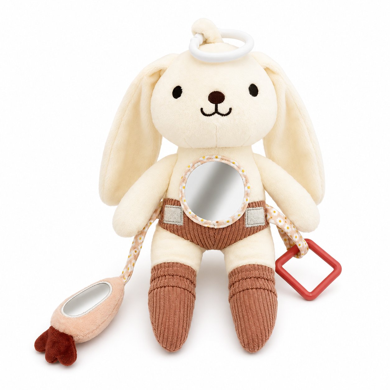 Petit Bo — Rabbit activity plush with mirror and teething ring.