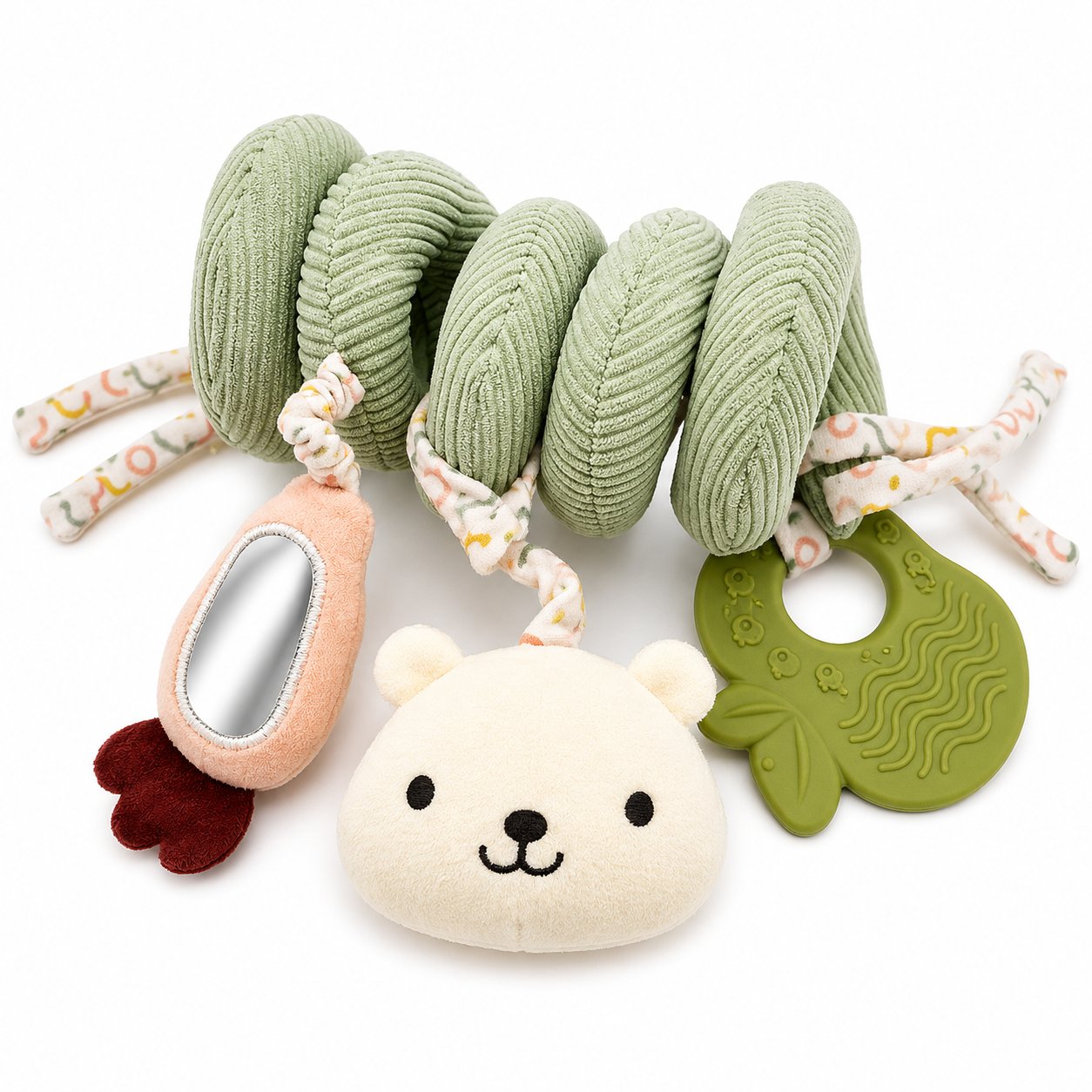 Petit Bo — Hanging spiral toy with plush head, mirror and silicone teether.